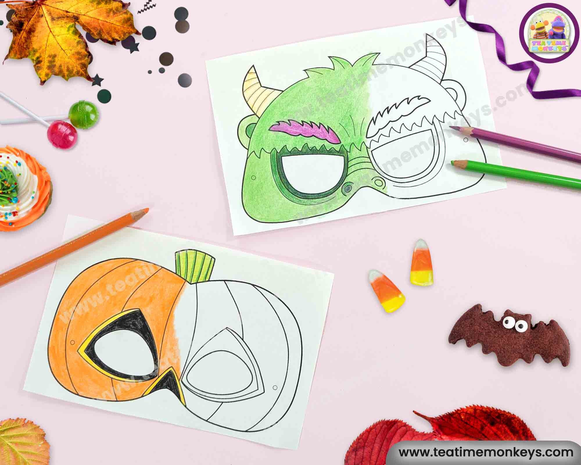 HALLOWEEN Masks for Kids TEN Printable Masks to Color PDF Halloween Craft Halloween Costume for ...