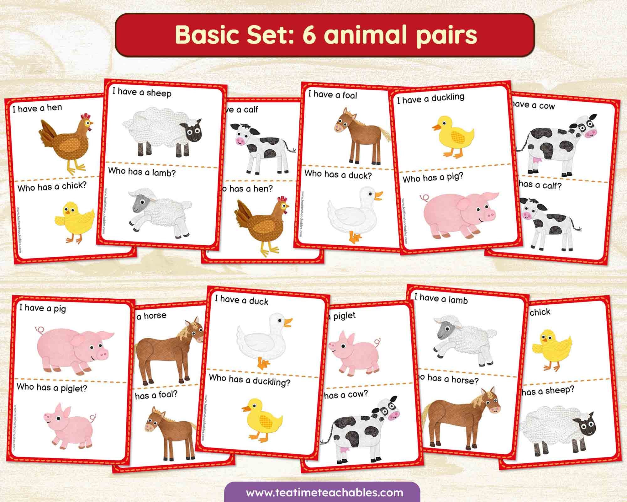 I Have – Who Has Game | Farm Animals and Babies - EDITABLE | Printable ...