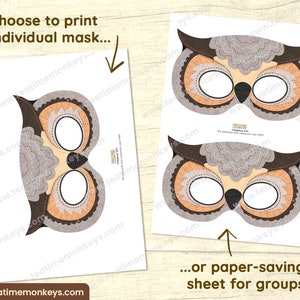 OWL Mask: in Color and for Coloring Printable Mask for Kids PDF Forest ...