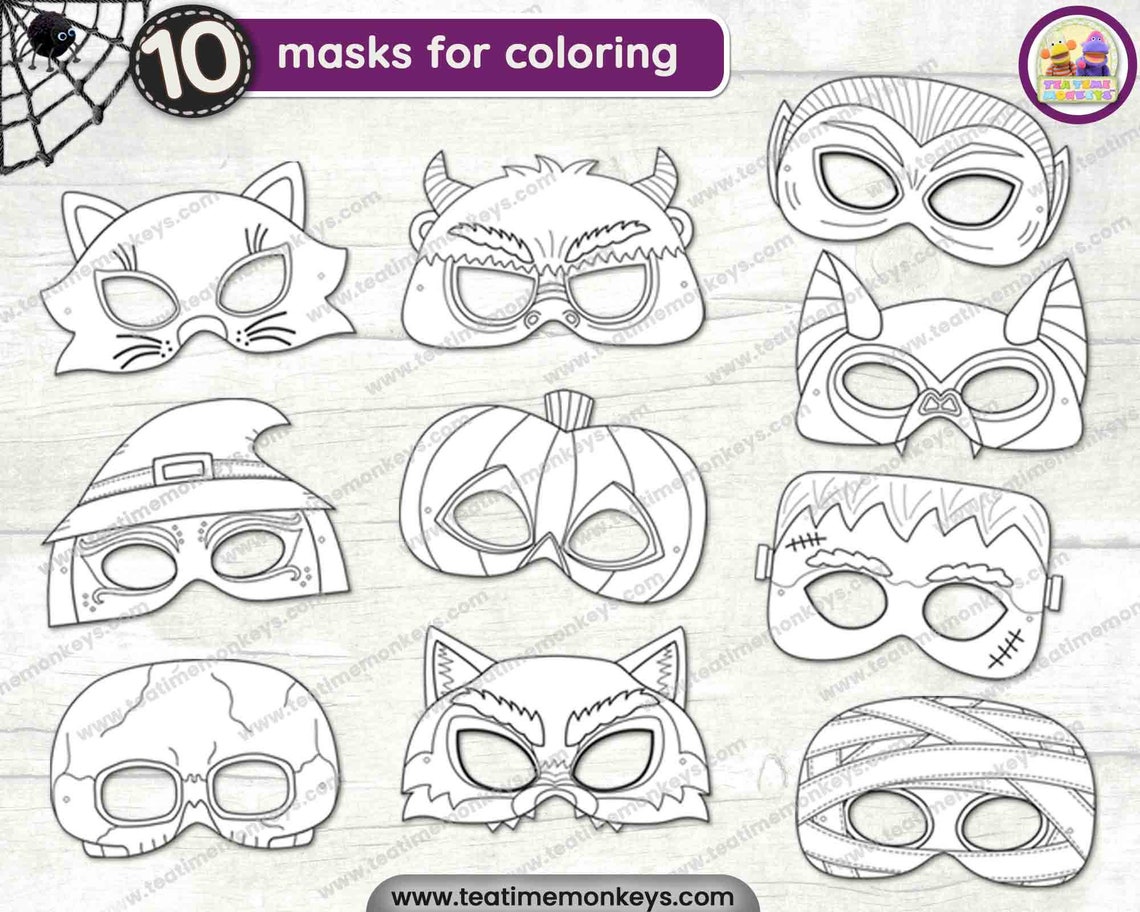 HALLOWEEN Masks for Kids TEN Printable Masks to Color PDF Halloween ...