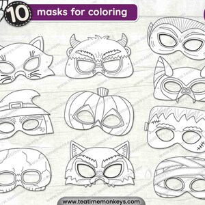 HALLOWEEN Masks for Kids TEN Printable Masks to Color PDF Halloween Craft Halloween Costume for ...