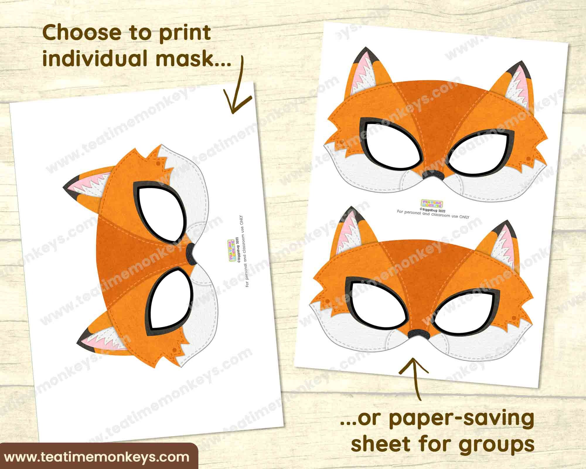 FOX Mask: in Color and for Coloring Printable Mask for Kids - Etsy