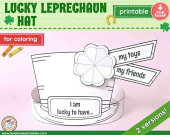 Printable Leprechaun Hat For Coloring | Easy St Patrick's Day Craft for Kids | PDF