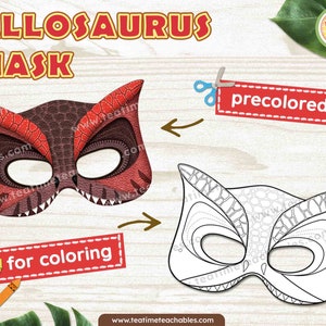 Allosaurus Dinosaur Mask: Precolored & Coloring Printable (PDF)