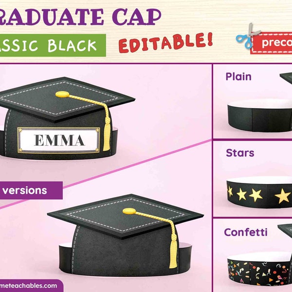 Printable GRADUATE CAP - Precolored Black:  Preschool Graduation & Kindergarten Graduation