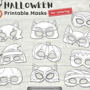 HALLOWEEN Masks for Kids - TEN Printable Masks to Color - PDF - Halloween Craft - Halloween Costume for Kids