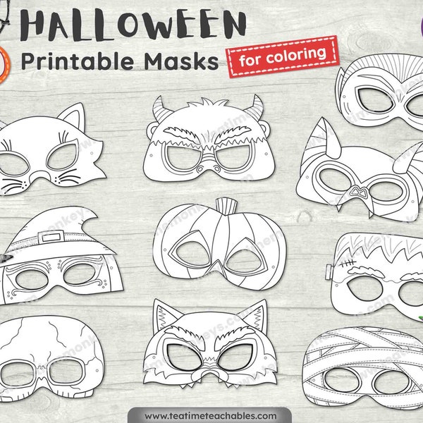 Masques d'HALLOWEEN pour enfants - DIX masques imprimables à colorier - PDF - Artisanat d'Halloween - Déguisement d'Halloween pour enfants