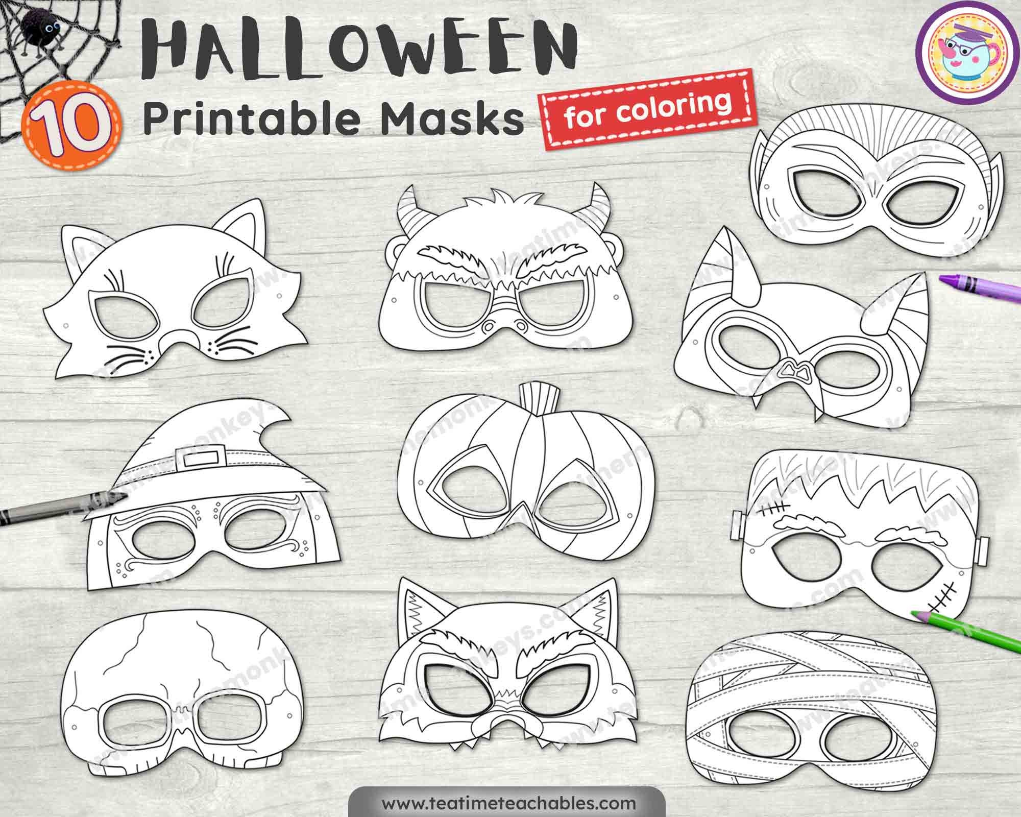 halloween-masks-for-kids-ten-printable-masks-to-color-pdf-halloween-craft-halloween-costume-for-kids-etsy
