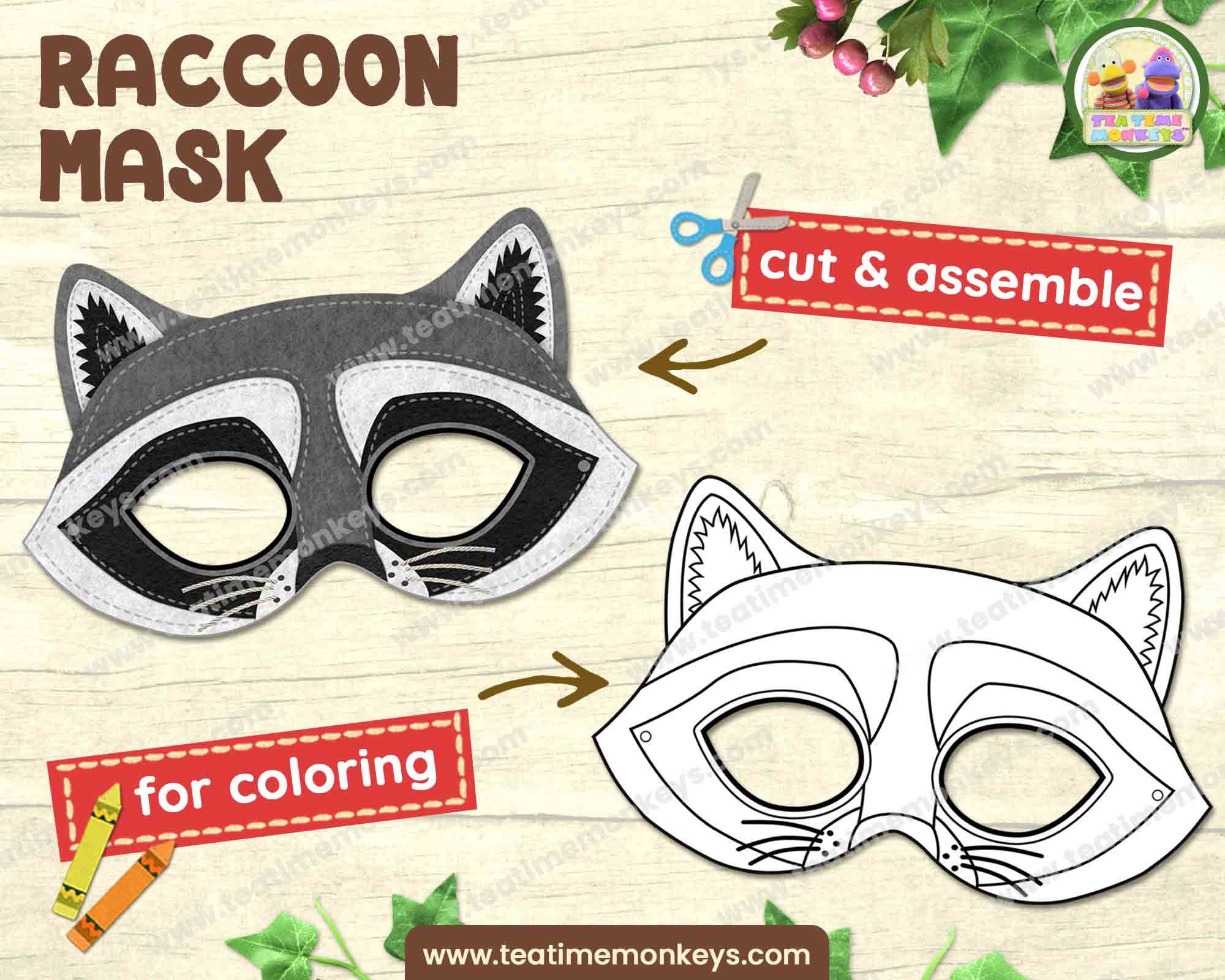 RACCOON Mask: in Color and for Coloring Printable Mask for - Etsy