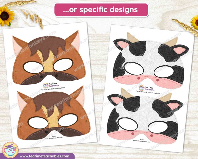 FARM ANIMALS Masks | Ten Printable Masks | Precolored | PDF | Costume ...
