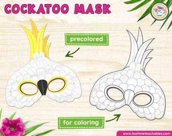 Printable Cockatoo Mask: Kids' DIY Costume, Coloring Craft (PDF)