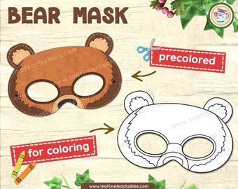 Printable Bear Mask: Precolored & Coloring Activity (PDF)