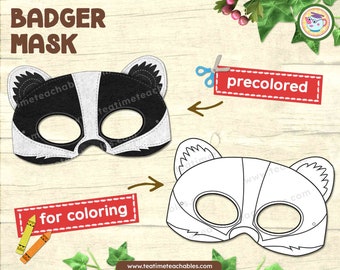 Printable Badger Mask for Kids: Precolored & Coloring Activity (PDF)