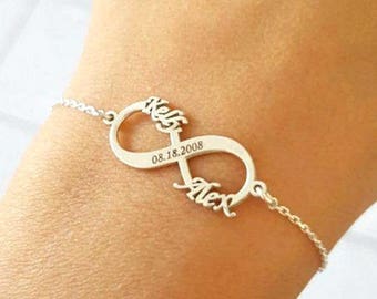Anniversary Gift, Personalized Infinity Bracelet, Date Infinity Bracelet, Name Infinity Jewelry, Couple Name Bracelet, Wedding Gift