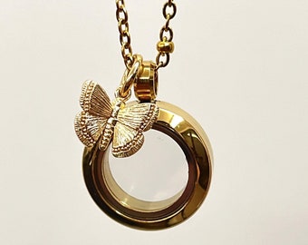 Gold Butterfly Hair Ashes Urn Locket: Keepsake Memorial Necklace