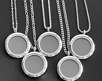 30mm Stainless steel Floating Locket Necklace, Round Living Glass Locket Necklace, Memory Locket Necklace, Floating Charms Locket Necklace