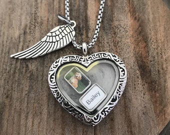 Silver Pet loss Necklace, Loss of pet, Lock of Fur Hair Necklace, Floating Locket Fur Pet Keepsake, Pet Photo Locket, Pet memorial gift