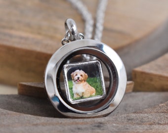 Small Pet Loss Necklace, Living Glass Locket Pet Photo Keepsake, Floating Locket Necklace, Photo of Pets Necklace, Pet Memorial gift
