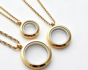 Round Floating Glass Memory Locket Necklace, DIY Keepsake Pendant