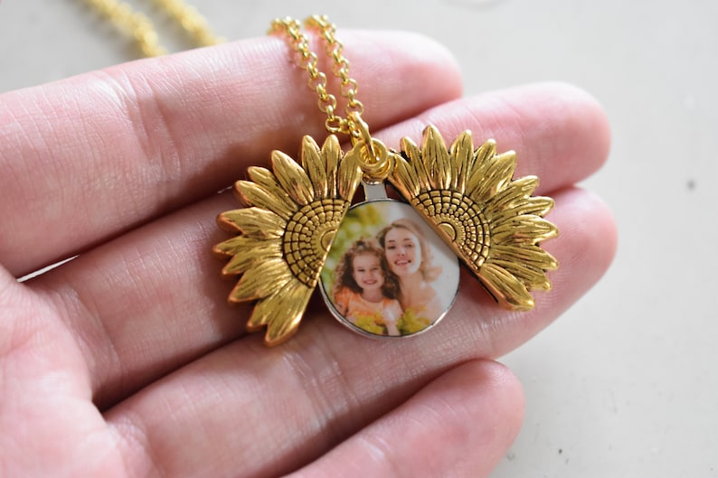 Custom Mother Daughter Picture Necklace, Sunflower Locket Necklace With Photo, Mother Necklace, You Are My Sunshine, Christmas gift 