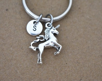 Personalized Jumping Unicorn Keychains. Unicorn Charms Key Rings With Initial. Kids Key Rings. Gift for her. Christmas Gift