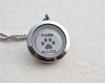 Custom Pet Memorial Locket Necklace, Engraved Name & Paw Print Keepsake (20-30mm)