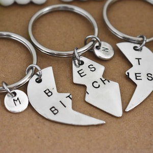 Personalized 3 Best Friends Keychains, Best Bitches Kechains, 3 BFF Key Rings With Initials, Best Friends Necklace for 3, Girls Gift