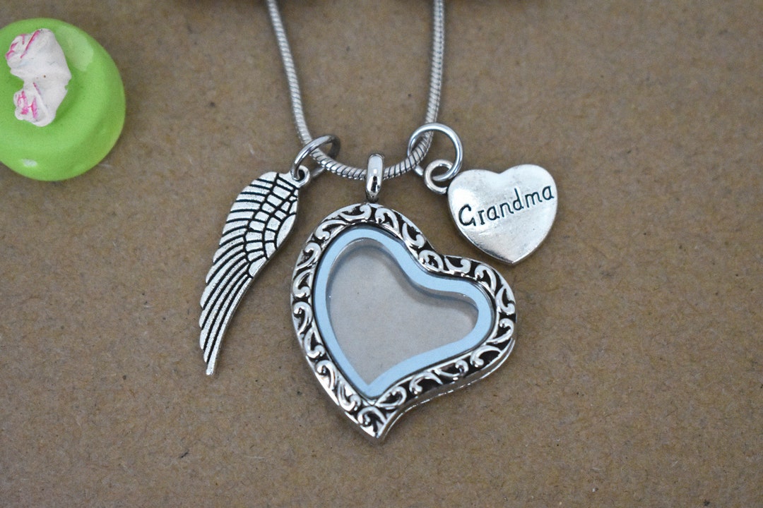 Loss of Grandma, Floating Glass Hair Locket, Glass Photo Locket