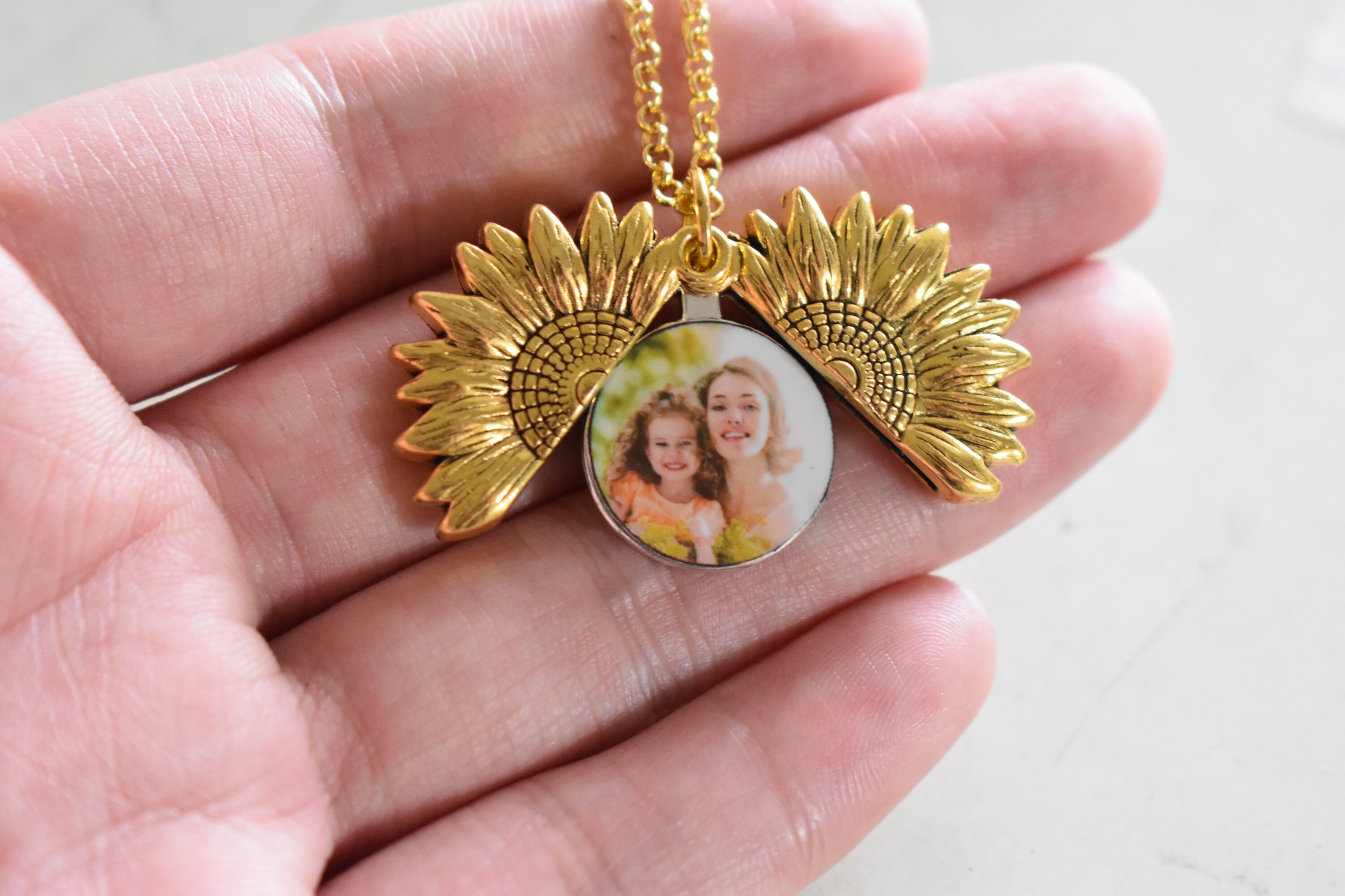 Custom Photo of Mother Daughter Necklace Sunflower Photo Etsy
