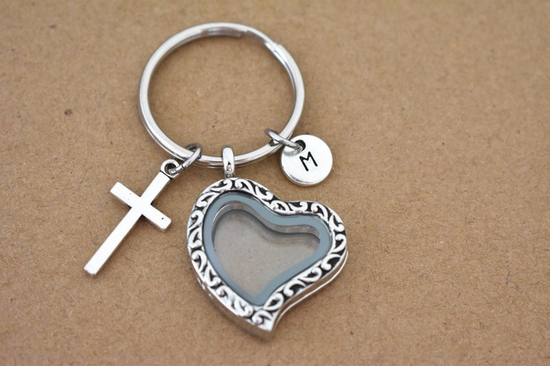 Pet memorial gift God Bless You Glass Heart Locket Fur Photos Pet Keepsake Pet loss Keychains Memory Lock of Hair Keychains With Initial