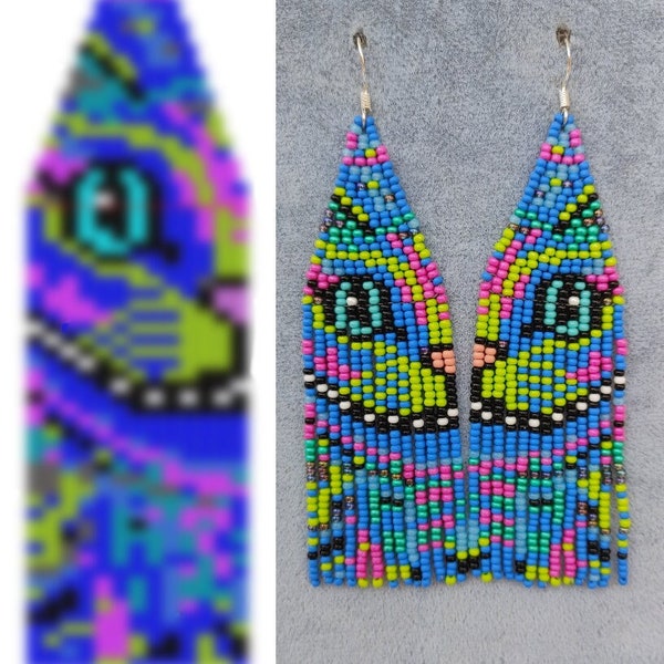 Brick stitch pattern for seed bead earrings Digital PDF Beading weaving inspired by Cheshire Cat Alice in Wonderland cat