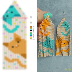 Brick stitch pattern for seed bead earrings Digital PDF pattern Beading earrings pattern Bead weaving PDF digital pattern cat