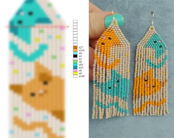 Brick stitch pattern for seed bead earrings Digital PDF pattern Beading earrings pattern Bead weaving PDF digital pattern cat