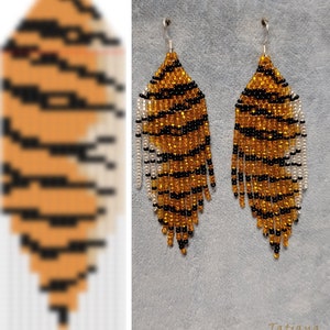 Brick stitch pattern seed bead earring Digital PDF pattern Beading pattern earrings tiger Seed bead pattern Bead weaving PDF digital pattern