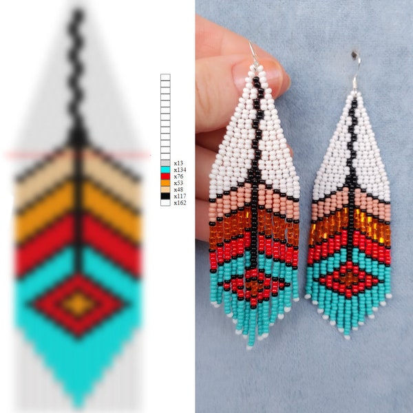 Brick stitch pattern for seed bead earrings Ethnic earring pattern Tribal pattern Digital PDF pattern Beading earrings pattern Bead weaving