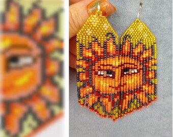Brick stitch pattern for seed bead earrings Digital PDF pattern Beading sun earrings Seed bead pattern Bead weaving PDF digital pattern
