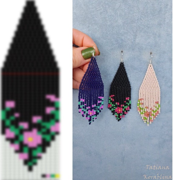 Brick stitch pattern for seed bead earrings Digital PDF pattern Beading earrings pattern Bead weaving PDF digital pattern