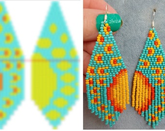 Brick stitch pattern for seed bead earrings Digital PDF pattern Beading sun earrings Seed bead pattern Bead weaving PDF digital pattern