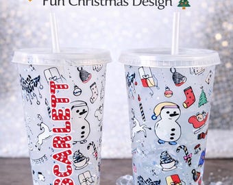 Personalised Colour Changing Christmas Tumbler, Custom Name Reusable Cold Cup (BPA Free)