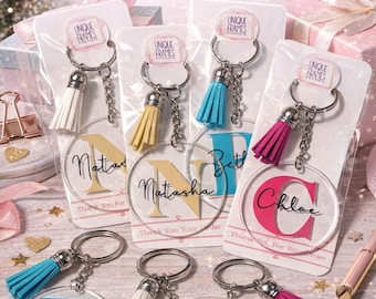 Personalised Initial Keyring, Custom Name Keychain, Acrylic Disc Tassel Charm