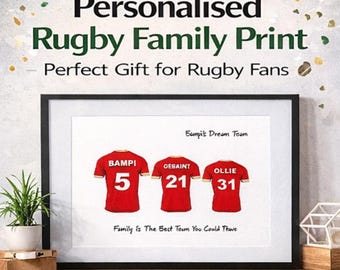 Personalised Rugby Family Print, Custom Team Sports Wall Art