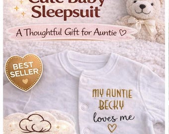 Personalised Auntie Baby Sleepsuit, Soft Cotton, Baby Shower Gift