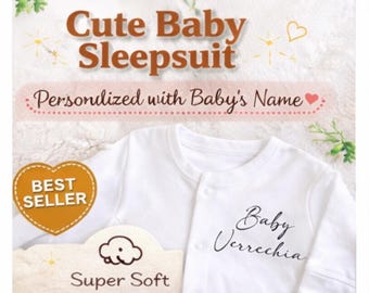 Personalised Baby Sleepsuit, Custom Name Onesie, Newborn Outfit, Baby Shower Gift