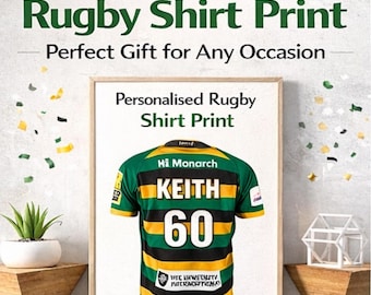 Personalised Rugby Shirt Print, Custom Sports Jersey Poster, Birthday Gift