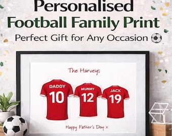 Personalised Football Family Print, Custom Team Wall Art, Father's Day Gift