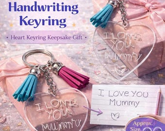 Personalised Children's Handwriting Heart Keyring, Custom Engraved Mum Keepsake Gift