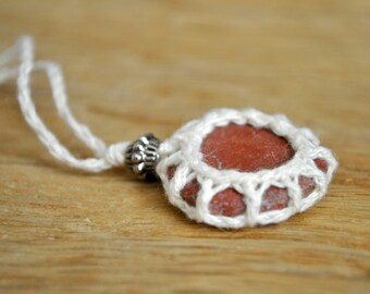 River rock jewelry Crochet lace stone pendant Wabi sabi jewelry Sea stone necklace Natural stone necklace Organic jewelry Beach jewelry gift