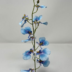 14" 1-stem BLUE Oncidium ORCHID Soft Silk plant, Stone base