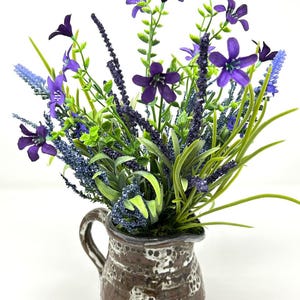 12" Artificial SMALL LAVENDER BOUQUET potted plant in 4" brown ceramic jug pot