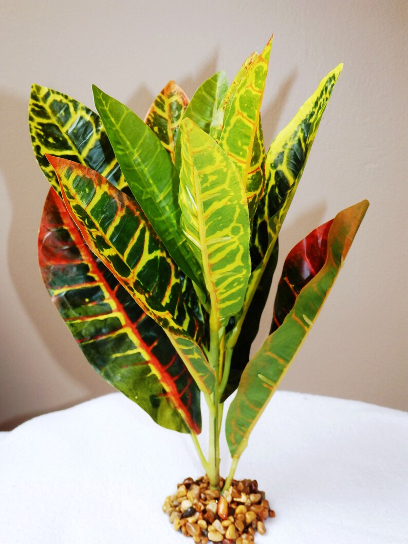 artificial plants unlimited competitor on Artificial Aquarium Silk Plant 9 Medium 12 Leaf Spotted Croton W Stone Base Pet Supplies Enoxmedia Fish Aquariums